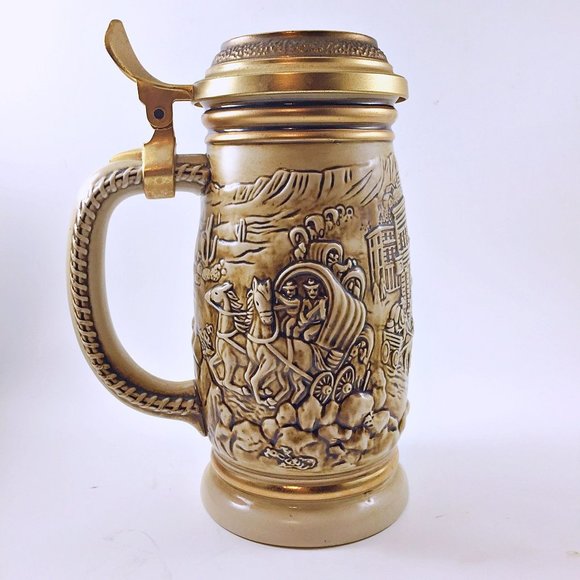 1987 Gold Rush Beer Stein with Lid Ceramak Stoneware Brazil Vintage Avon - Picture 5 of 9